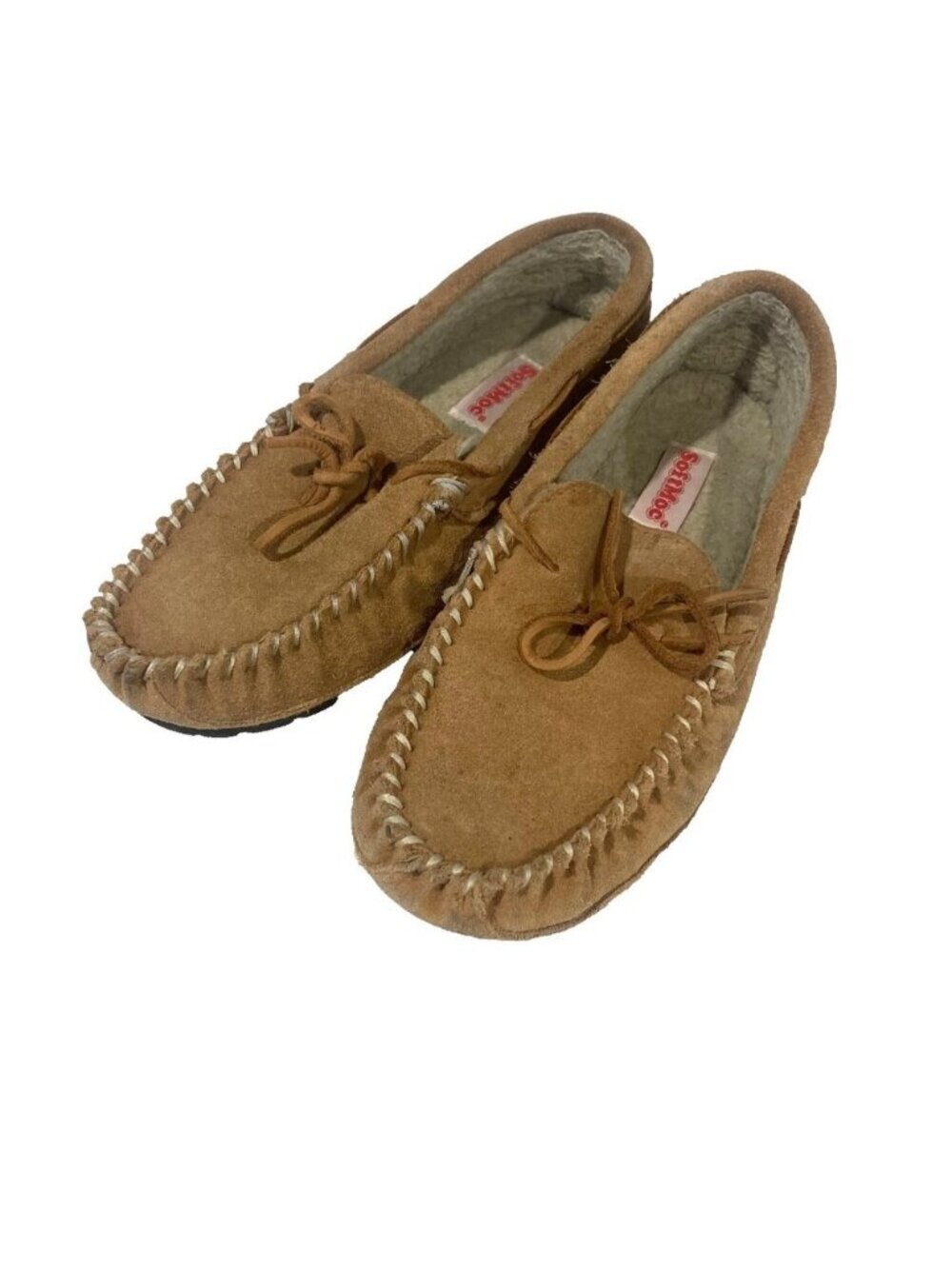 SOFTMOC Leather‎ Moccasins Tan 9M Shearling Cabincore Cozy Slippers Cottagecore